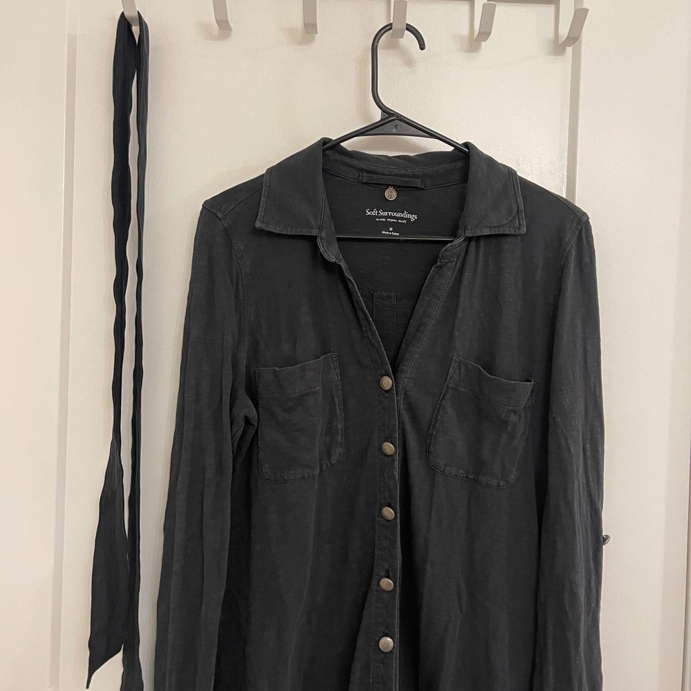 Soft Surroundings Black Button Down Cover Dress Minimalist Classic Boho